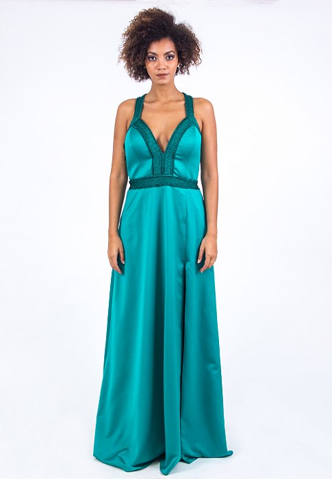 vestido liso com fenda