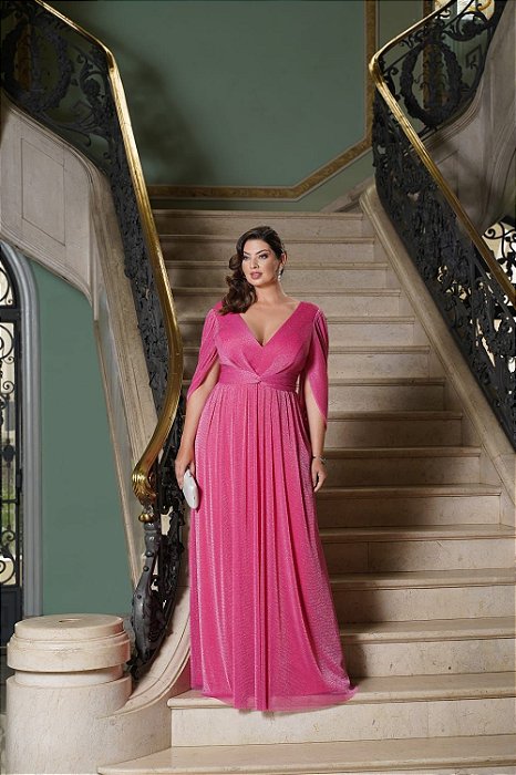 Vestido De Festa Longo Lurex Maria Edite Rosa Pink Aluguel