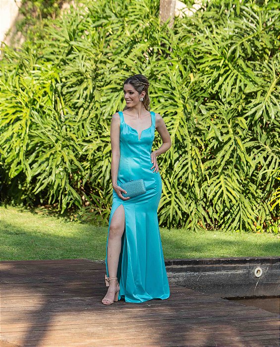 Vestido Longo Azul Tiffany Neila Aluguel
