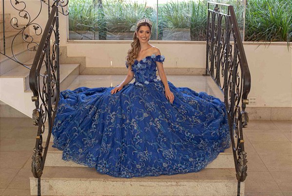 Vestido Longo Debutante Azul Royal Kiara Aluguel