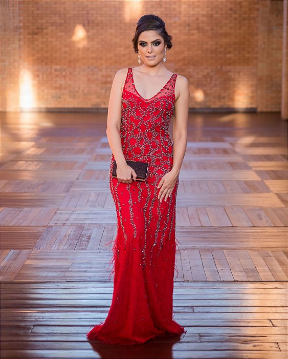 vestido de festa vermelho sereia