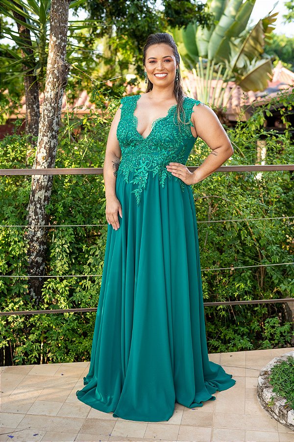 Vestido de Festa Plus Size Verde Longo Maria Leticia Aluguel