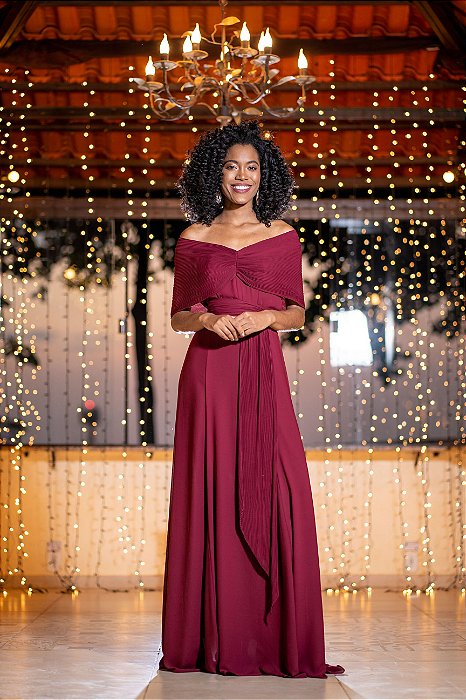 vestido marsala liso longo