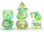 Kit de Dados - Nebula Yellow and Green Swirl with Chamaleon Glitter - 16mm - Importado