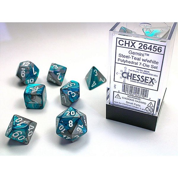 Gemini® Polyhedral Teal-White/black 7-Die Set  - Importado