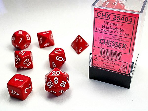 Opaque Polyhedral Red/white 7-Die Set - Importado