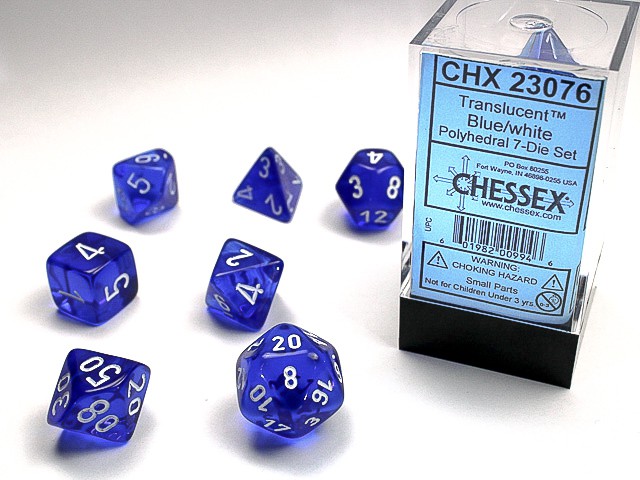 Kit de Dados - Translucent Polyhedral Blue/white 7-Die Set - Importado
