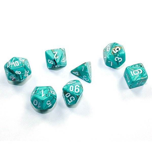 Kit de Dados - 7-set Cube Mini Marble Oxi-Cooper White - Importado