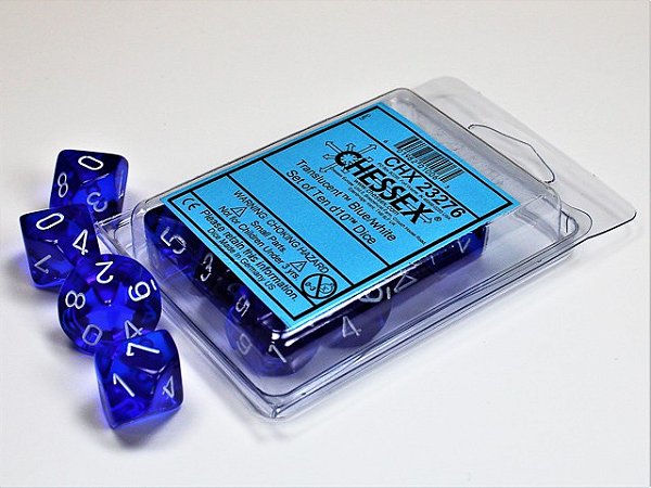 Translucent Blue/white Set of Ten d10s - Importado