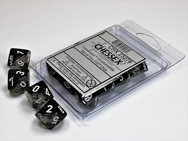 Translucent Smoke/white Set of Ten d10s  - Importado