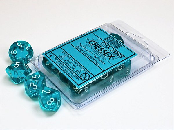 Translucent Teal/white Set of Ten d10s - Importado