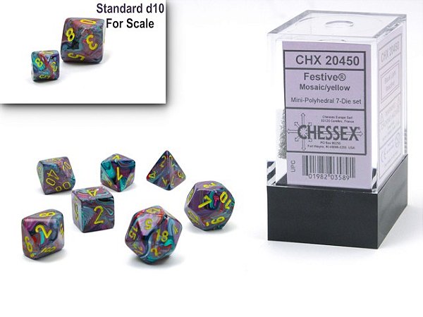 Festive® Mini-Polyhedral Mosaic/yellow 7-Die set - Importado
