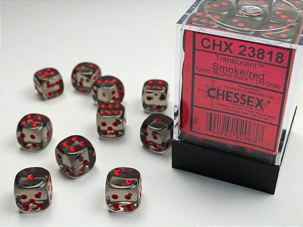 Translucent 12mm d6 Smoke/red Dice Block™ (36 dice) - Importado