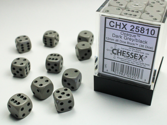Opaque 12mm d6 Dark Grey/black Dice Block™ (36 dice) - Importado