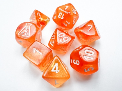 Kit de dados - Borealis® Polyhedral Blood Orange/white Luminary™ 7-Die Set (with bonus die) - Importado