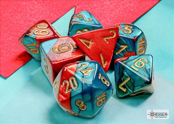 Gemini® Mini-hedral™ Red-Teal/gold 7-Die Set - Importado