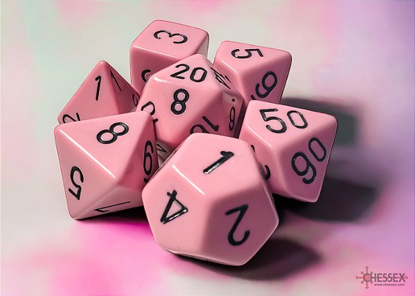 Opaque Pastel Pink/black Polyhedral 7-Dice Set - Importado