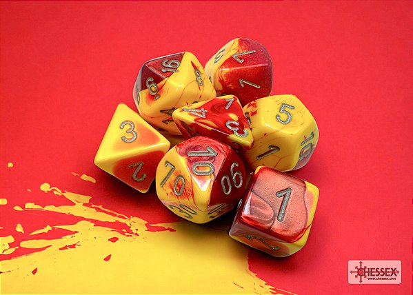 Gemini Red-Yellow/silver Polyhedral 7-Dice Set - Importado