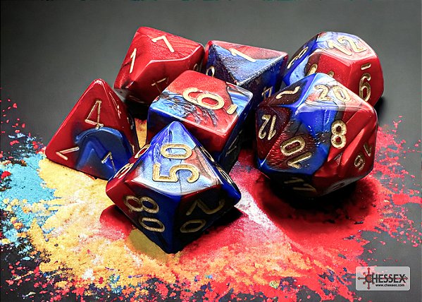 Gemini Blue-Red/gold Polyhedral 7-Dice Set - Importado