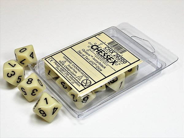 Opaque Ivory/black Set of Ten d10s - Importado