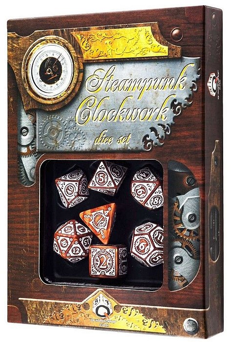 Steampunk Clockwork Dice Set - Caramel & White