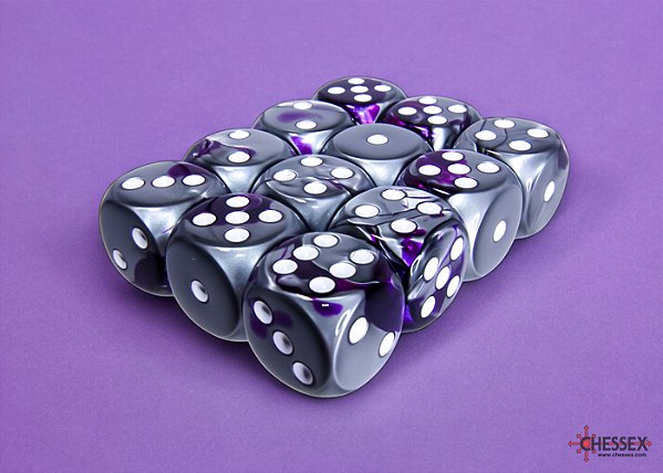 Gemini Black-Pink/white 16mm d6 Dice Block (12 dice)