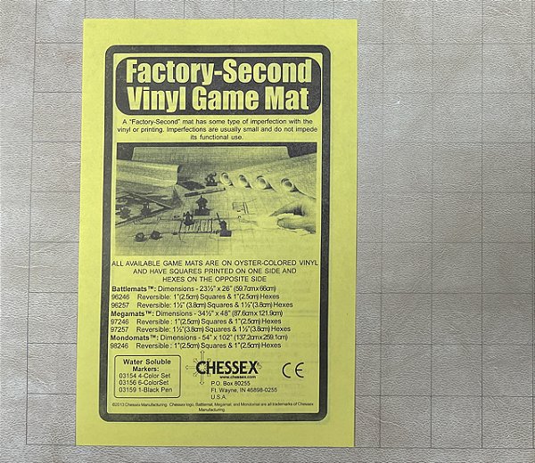 Factory-Second Reversible Battlemat 1 inch Squares & 1 inch Hexes