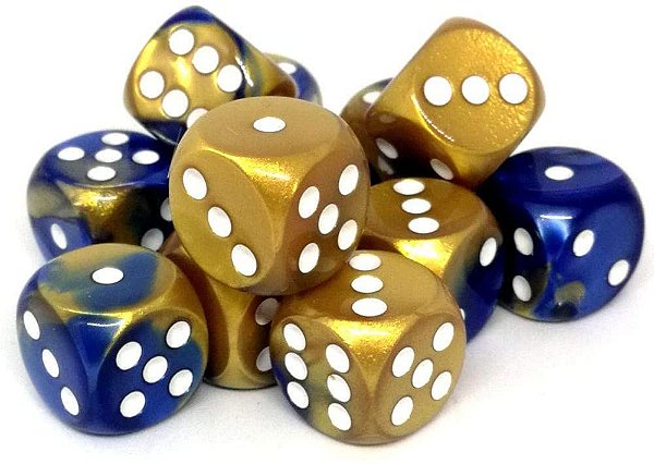 Kit de Dados D6 16mm Set Gemini Blue-Gold w/white - Importado