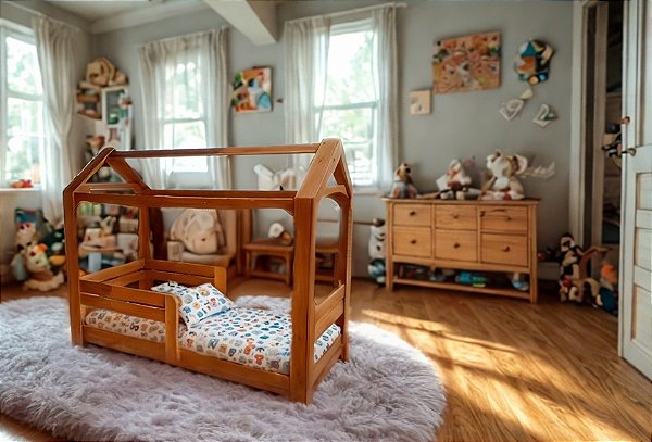 CAMA CASINHA ENTRADA PELAS LATERAIS MONTESSORIANA PADRÃO SOLTEIRO PENAFORT 88X188X12 SEM DESENHO