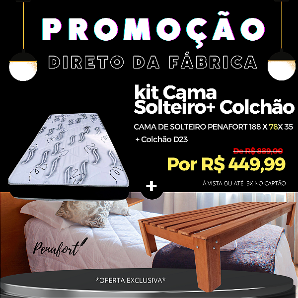 Kit Cama Solteiro Penafort 78 x 188 x 35 + Colchão D23