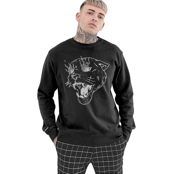 Moletom Crewneck Vista Rock Estampa Fire Panther