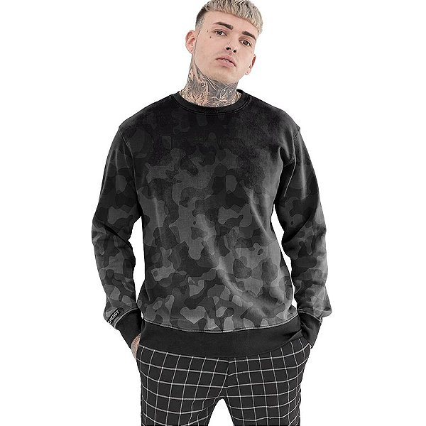 Moletom Crewneck Vista Rock Estampa Camuflado Cinza