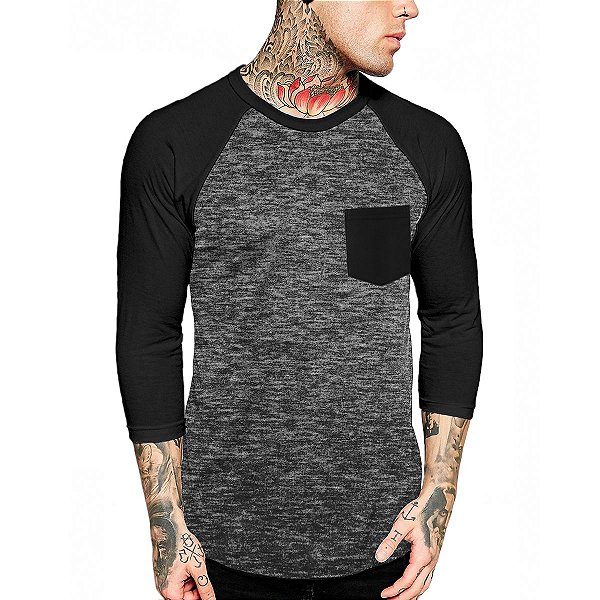 Camiseta Raglan Manga 3/4 Vista Rock com Bolso