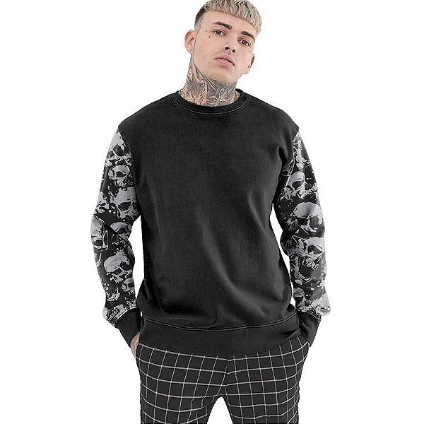 Moletom Crewneck Vista Rock Estampa Manga Caveiras