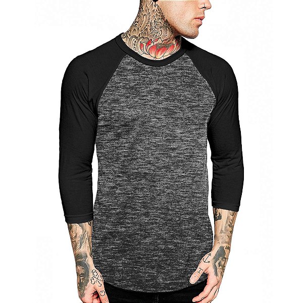 Camiseta Raglan Manga 3/4 Vista Rock Cinza e Preto