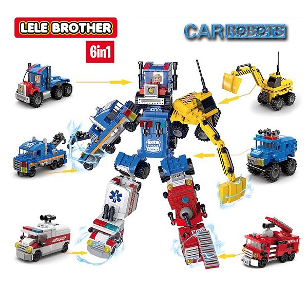 Kit Carros Robôs 6 em 1 - 482 peças - Compatível com LEGO