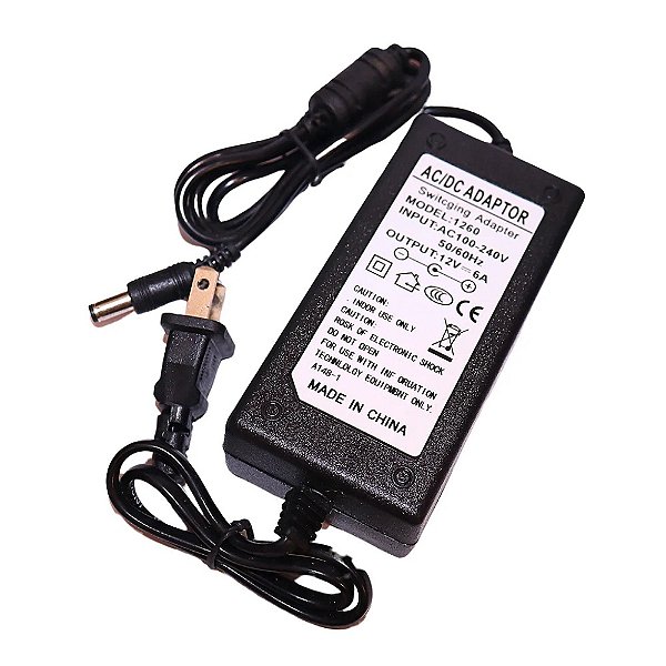 Fonte Estabilizada 12V 6A Bivolt - Tomada Padrão US