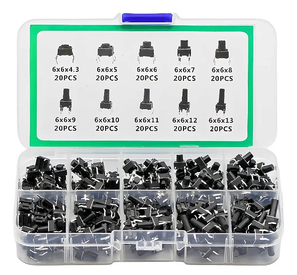 Kit 200x Push Buttons 6x6mm - 10 Tamanhos