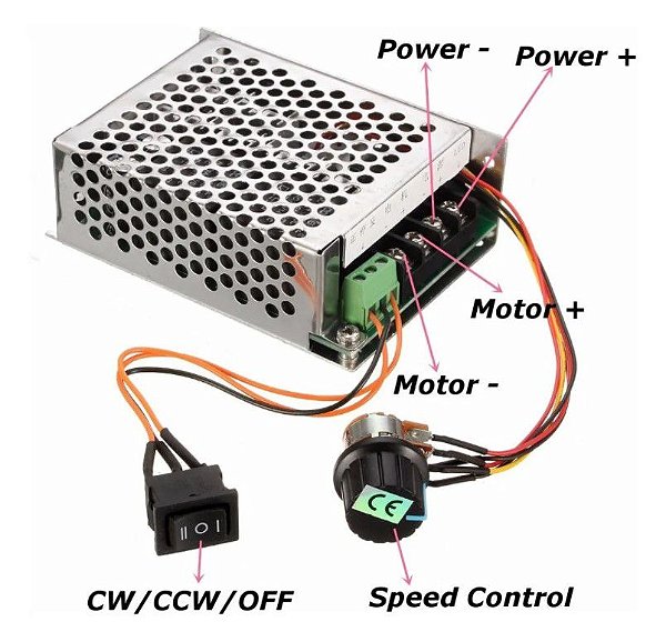 Controlador de Velocidade 10-50V 40A 2000W PWM com Chave Reversão