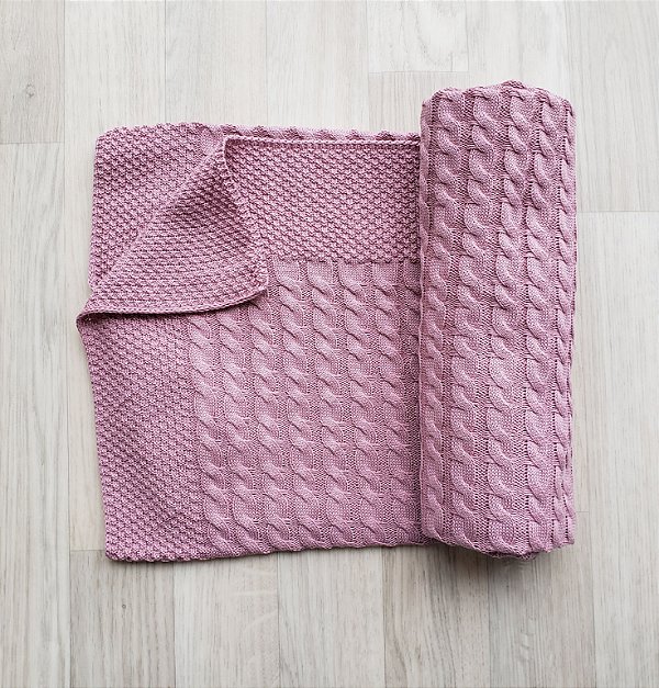 Manta tricot modelo tranças e pontos - Cores Diversas