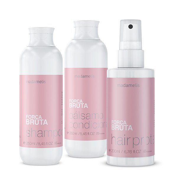 KIT FORÇA BRUTA SHAMPOO 250ml + BÁLSAMO CONDICIONANTE + HAIR PROTEIN 200ml