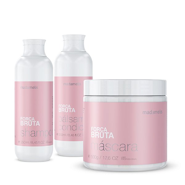 KIT FORÇA BRUTA SHAMPOO 250ml + BÁLSAMO CONDICIONANTE 250ml + MÁSCARA 500g