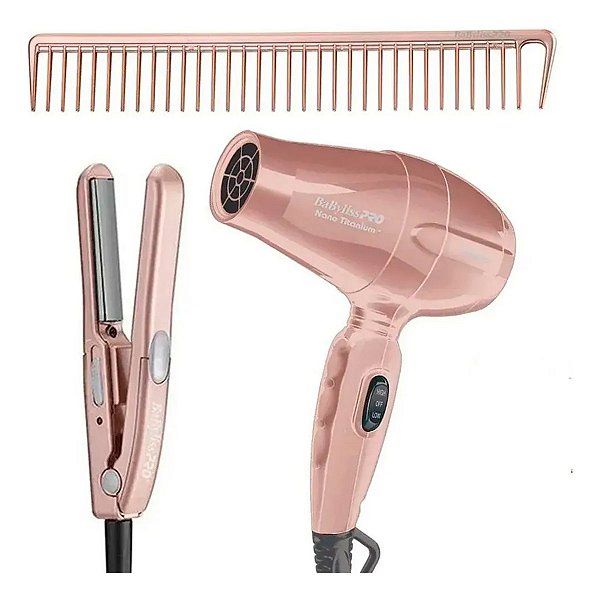 Kit Babyliss Viagem Mini Secador Mini Chapinha Rose Gold