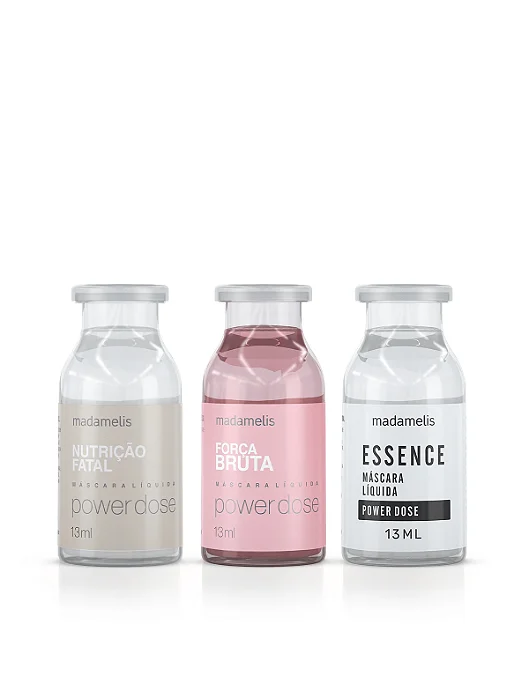 KIT MADAMELIS POWER DOSE AMPOLAS MÁSCARAS LÍQUIDAS 13ML (ESSENCE + FORÇA BRUTA + NUTRIÇÃO FATAL)