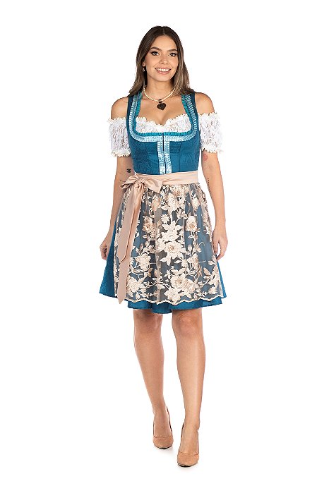 Vestido Azul e Creme