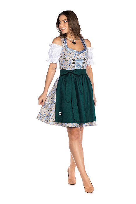 Vestido Creme com Azul e Verde