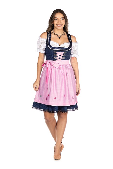 Vestido Marinho e Rosa Bordado