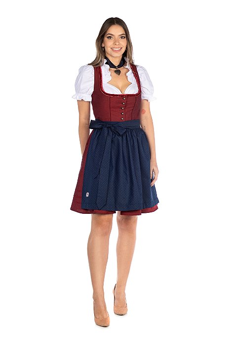 Vestido de Botões Vermelho e Marinho