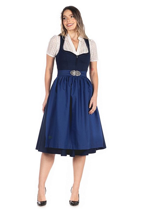 Vestido Midi Azul Marinho com Fivela