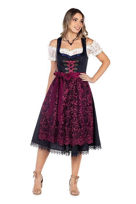 Vestido Midi Marinho e Bordô